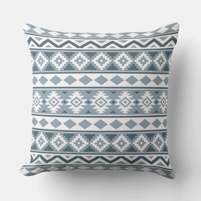 Aztec Essence Pattern IIIb Blue-Grays & White Throw Pillow (Front)