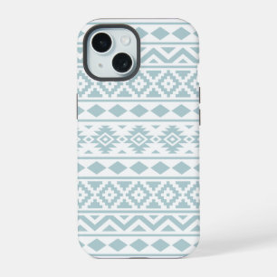 Aztec Essence Ptn III Duck Egg Blue on White iPhone 15 Case