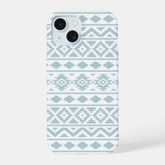 Aztec Essence Ptn III Duck Egg Blue on White iPhone 15 Case (Back)