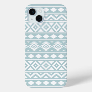 Aztec Essence Ptn III White on Duck Egg Blue iPhone 15 Plus Case