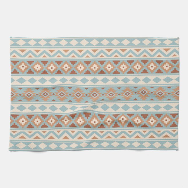 Aztec Essence Ptn IIIb Blue Cream Terracottas Kitchen Towel (Horizontal)