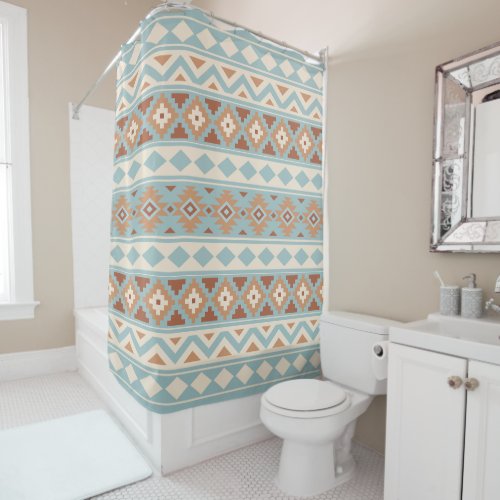 Aztec Essence Ptn IIIb Blue Cream Terracottas Shower Curtain