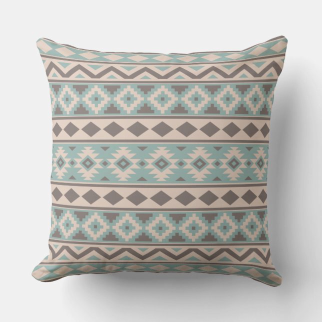 Aztec Essence Ptn IIIb Taupe Teal Cream Throw Pillow (Front)