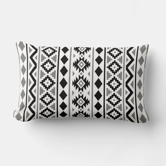 Aztec Essence (V) Pattern III Black White Gray Lumbar Pillow (Front)