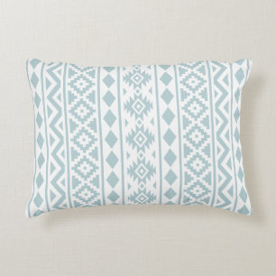 Aztec Essence (v) Ptn III Duck Egg Blue on White Accent Pillow