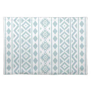 Aztec Essence V Ptn III Duck Egg Blue on White Cloth Placemat