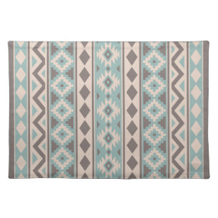 Aztec Essence V Ptn IIIb Taupe Teal Cream Cloth Placemat