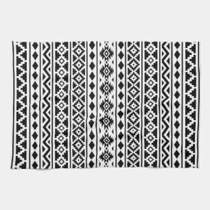 Aztec Essence Vertical Ptn II Black on White Kitchen Towel