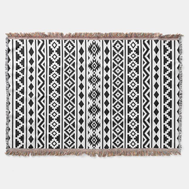 Aztec Essence Vertical Ptn II Black on White Throw Blanket (Front)