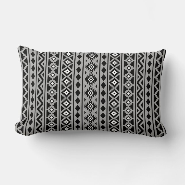 Aztec Essence Vertical Ptn II Black White Gray Lumbar Pillow (Front)