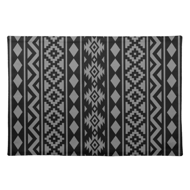 Aztec Essence Vertical Ptn III Grey on Black Cloth Placemat (Front)