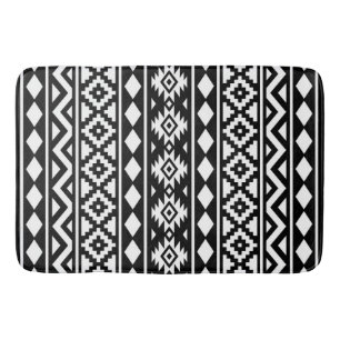 Aztec Essence Vertical Ptn III White on Black Bath Mat