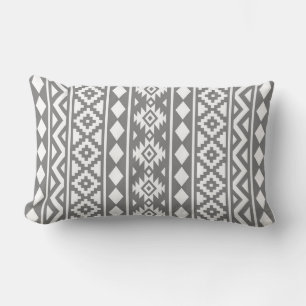 Aztec Essence Vertical Ptn III White on Grey Lumbar Pillow