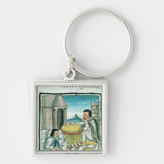 Aztec feather artisans at work keychain (Front)