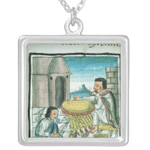 Aztec feather artisans at work silver plated necklace