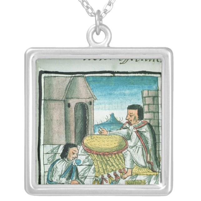 Aztec feather artisans at work silver plated necklace (Front)