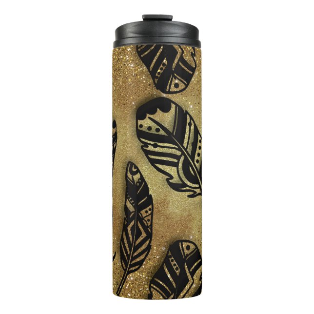 Aztec Feathers Glitter On Parchment  Thermal Tumbler (Front)