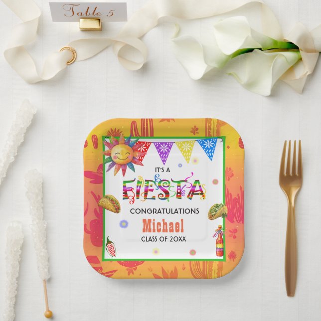 Aztec Fiesta Graduation Party Paper Plates (Wedding)
