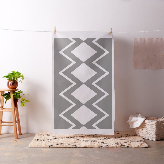 Aztec Geometric Abstract Pattern Gray & White Fabric (In Situ)