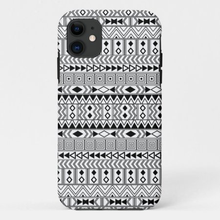 Aztec Geometric Black  Pattern On White Iphone 11 Case