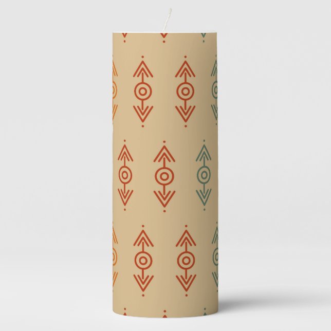Aztec Geometric Blue And Orange Tribal Southwester Pillar Candle (Front)