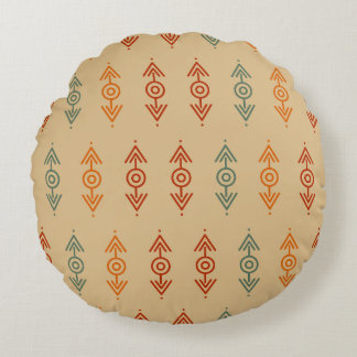Aztec Geometric Blue And Orange Tribal Southwester Round Pillow