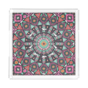 Aztec Geometric: Colorful Circle Pattern Acrylic Tray