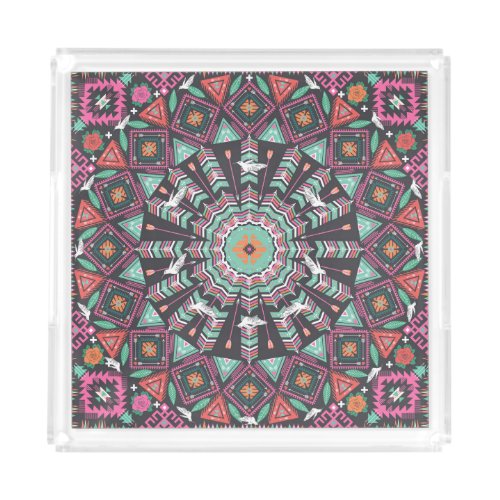 Aztec Geometric Colorful Circle Pattern Acrylic Tray