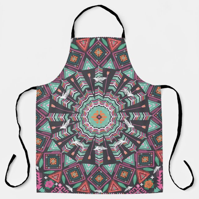 Aztec Geometric: Colorful Circle Pattern Apron (Front)