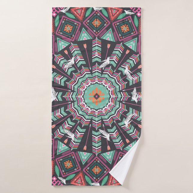 Aztec Geometric: Colorful Circle Pattern Bath Towel (Bath Towel)