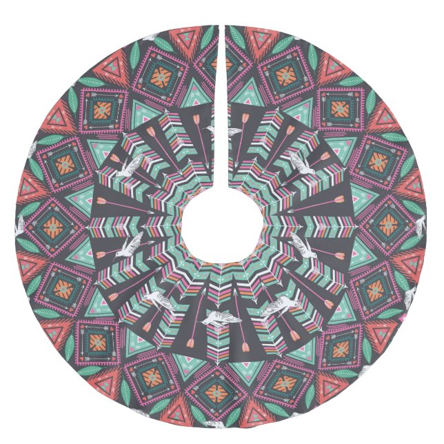 Aztec Geometric: Colorful Circle Pattern Brushed Polyester Tree Skirt (Front)
