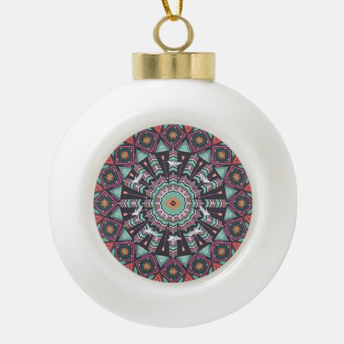 Aztec Geometric Colorful Circle Pattern Ceramic Ball Christmas Ornament