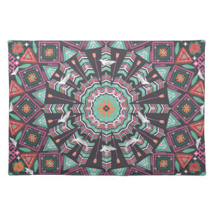 Aztec Geometric: Colorful Circle Pattern Cloth Placemat