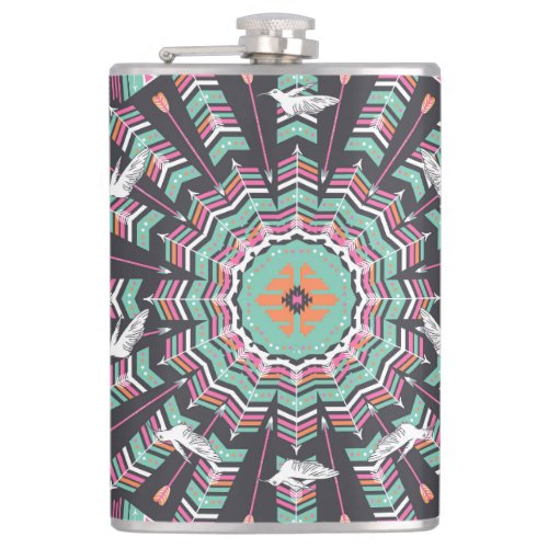 Aztec Geometric Colorful Circle Pattern Flask