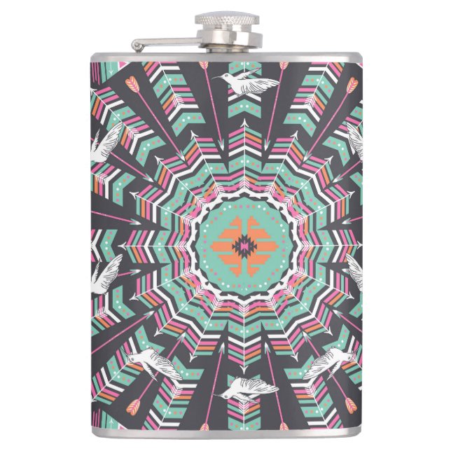 Aztec Geometric: Colorful Circle Pattern Flask (Front)