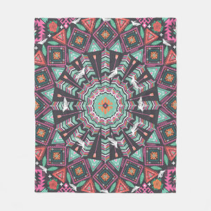 Aztec Geometric: Colorful Circle Pattern Fleece Blanket