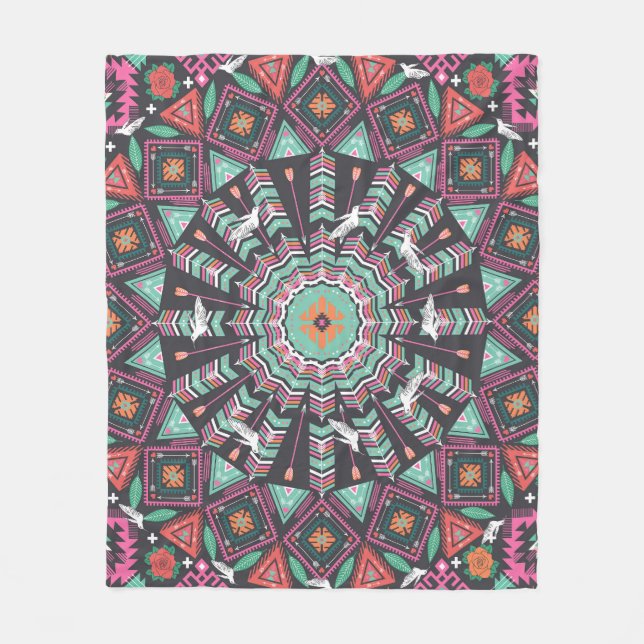 Aztec Geometric: Colorful Circle Pattern Fleece Blanket (Front)