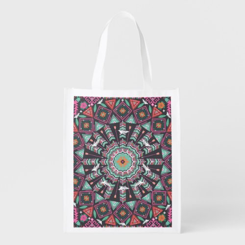 Aztec Geometric Colorful Circle Pattern Grocery Bag