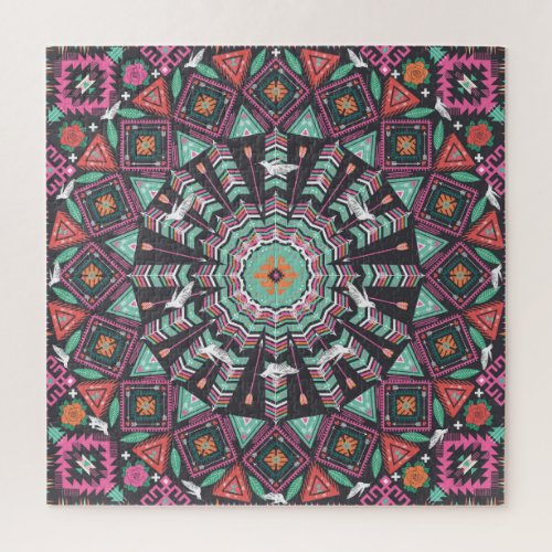Aztec Geometric Colorful Circle Pattern Jigsaw Puzzle