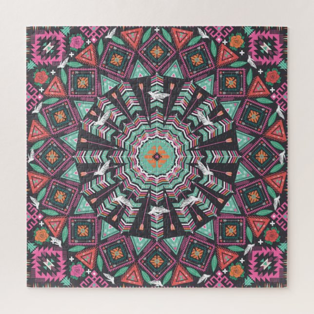 Aztec Geometric: Colorful Circle Pattern Jigsaw Puzzle (Vertical)