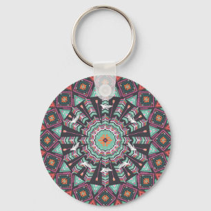 Aztec Geometric: Colorful Circle Pattern Keychain