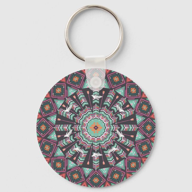 Aztec Geometric: Colorful Circle Pattern Keychain (Front)