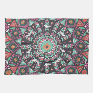 Aztec Geometric: Colorful Circle Pattern Kitchen Towel