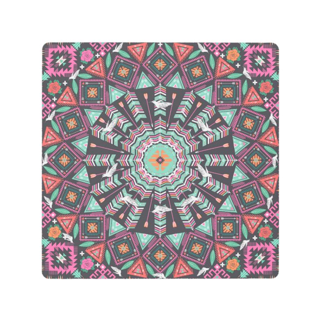 Aztec Geometric: Colorful Circle Pattern Metal Print (Front)
