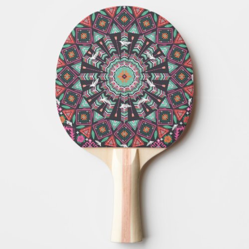 Aztec Geometric Colorful Circle Pattern Ping Pong Paddle