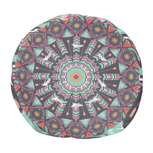 Aztec Geometric Colorful Circle Pattern Pouf