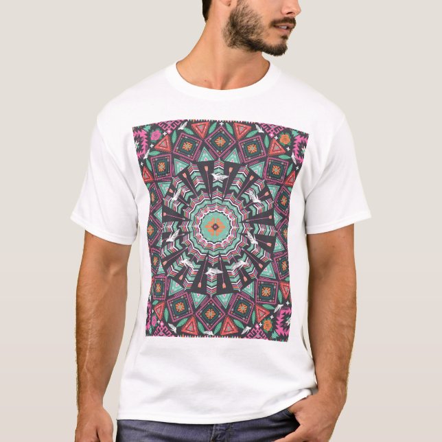Aztec Geometric: Colorful Circle Pattern T-Shirt (Front)