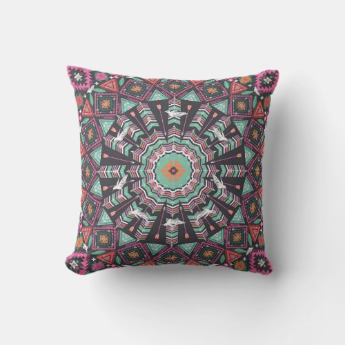 Aztec Geometric Colorful Circle Pattern Throw Pillow