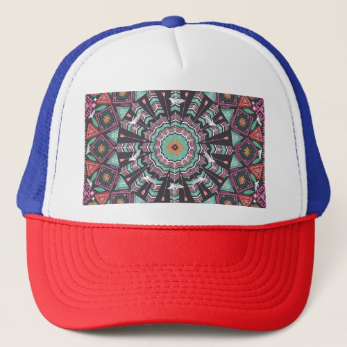 Aztec Geometric Colorful Circle Pattern Trucker Hat