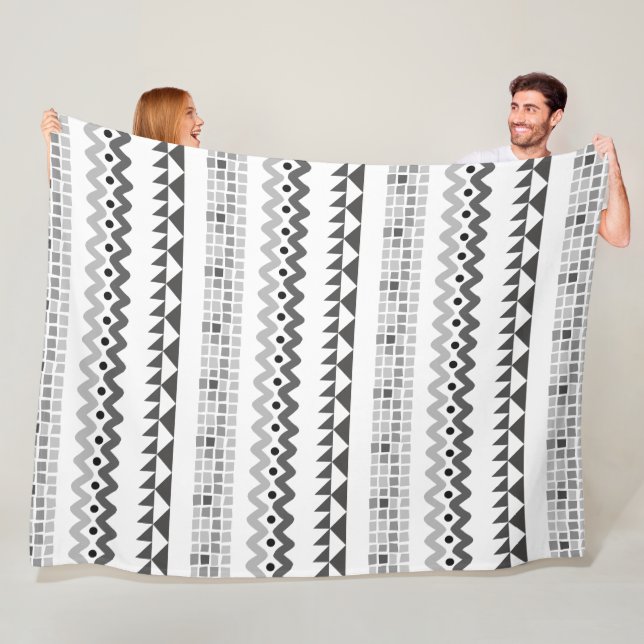 Aztec Geometric Gray Abstract Pattern Fleece Blanket (In Situ)